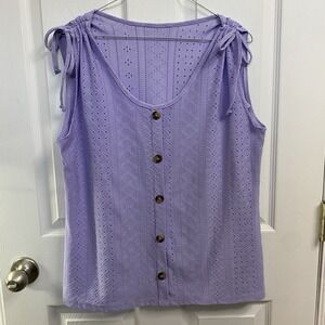 Women Lilac Purple Summer Shirt Casual Pullover Sleeveless Tank Tops Sz.L Eyelet